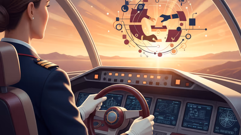 C919 여객기 조종석에 앉아 비행을 준비하는 여성 기장의 모습