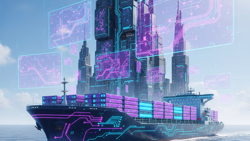 Futuristic electric cargo ship sailing with battery technology concept