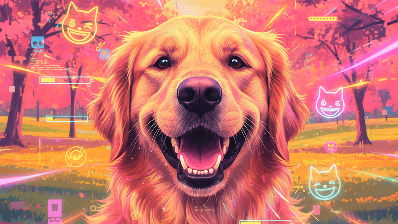 Close-up of a smiling golden retriever in a park