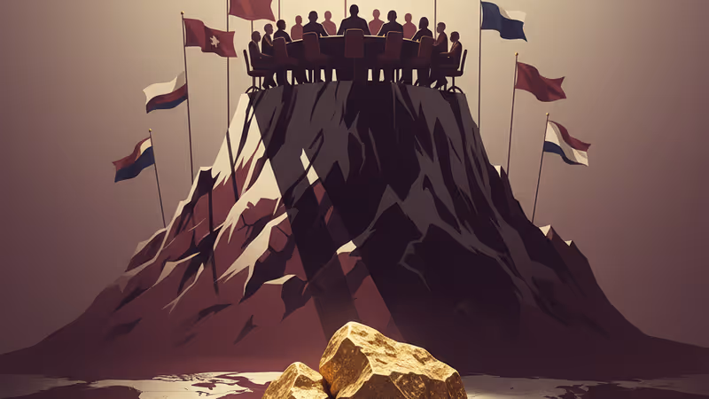 南米の地図の上に置かれた金の塊と金地金