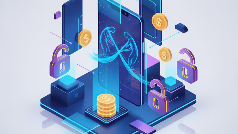 Smartphone displaying a microdrama with digital tokens floating