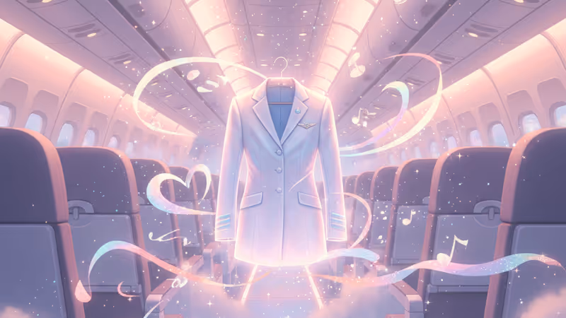 A flight attendant's shoes and uniform in a dark airplane aisle