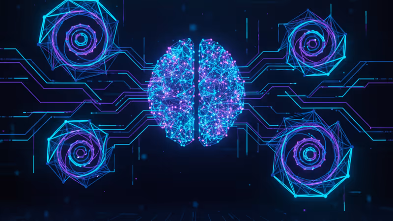 Absolute Zero 自我學習 AI 概念圖：循環進化的神經網路