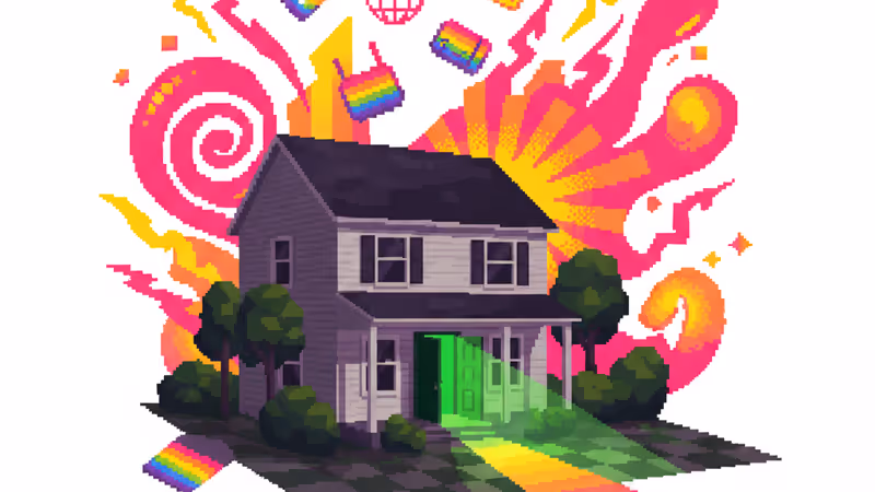 Normal suburban house with eerie light leaking from a door