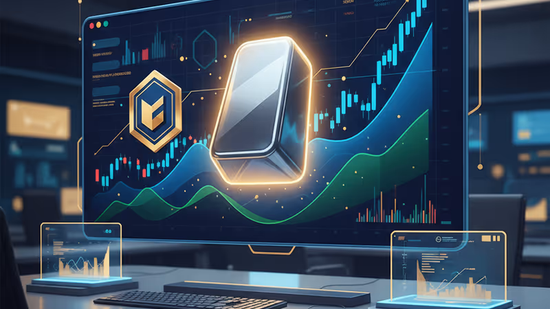 數位空間中懸浮的白銀金條與加密貨幣標誌