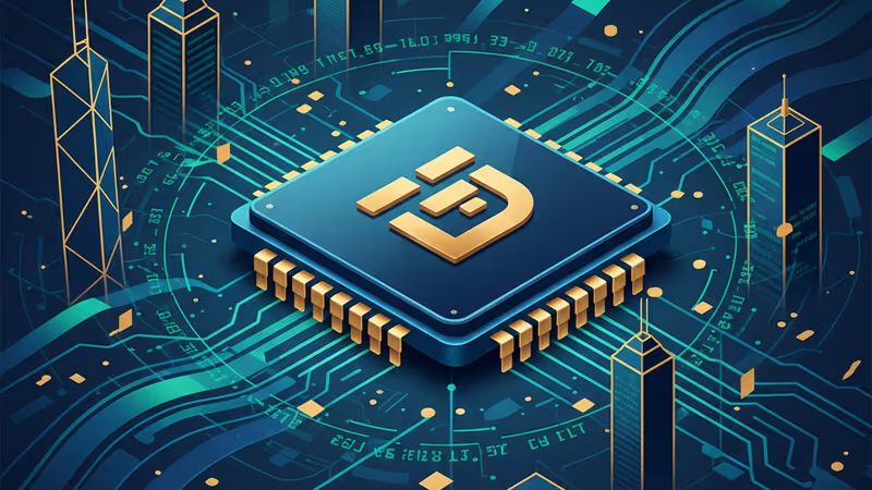 홍콩 증시 전광판과 AI 반도체 칩이 결합된 이미지