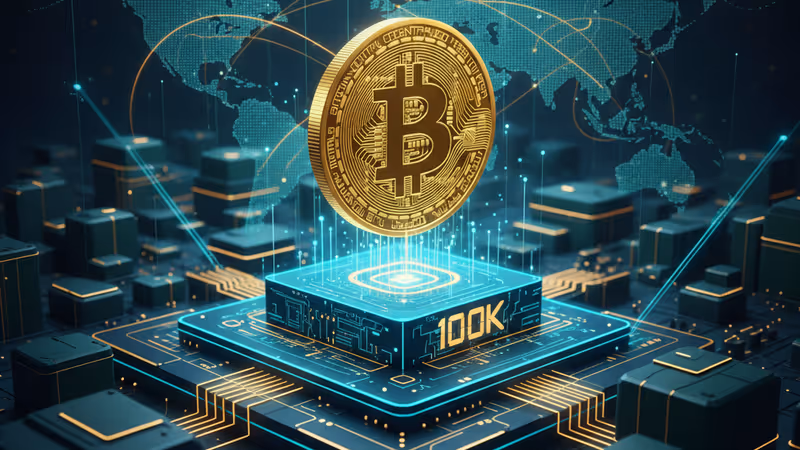 Digital graphic of rising crypto assets symbolizing the 2026 Bitcoin $100,000 target.