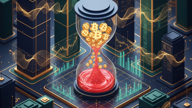 A downward Bitcoin price chart contrasted with gold bars.