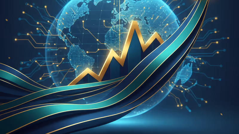 A rising Bitcoin price chart and a glowing world map