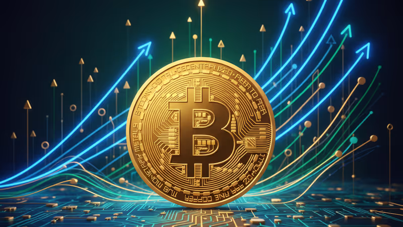 상승하는 국채 금리 그래프와 하락 압력을 받는 비트코인 이미지