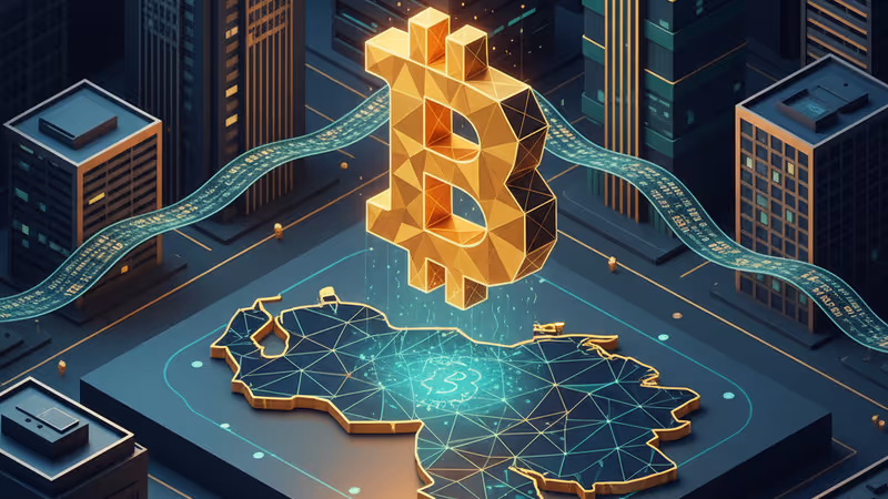 베네수엘라 지도와 석유 시추 시설을 배경으로 한 비트코인 이미지