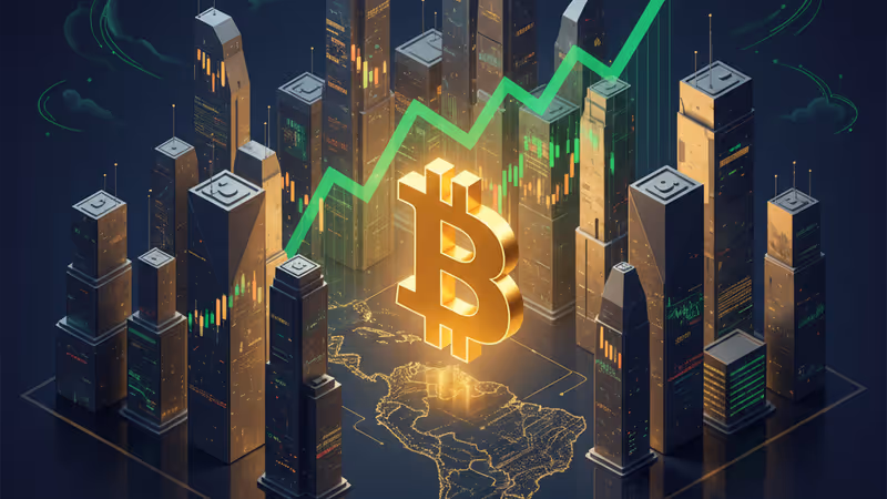 上昇するチャートと輝くビットコインのロゴ