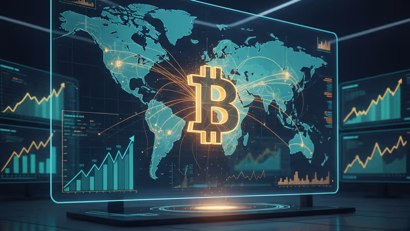 繁華亞洲金融區背景下顯示上升趨勢的加密貨幣數據圖表