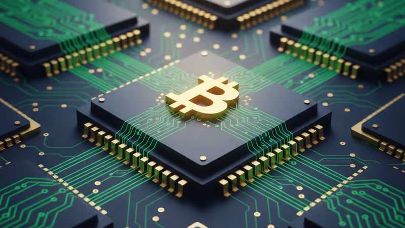 비트코인 네트워크 난이도 하락을 상징하는 하향 화살표와 디지털 그리드