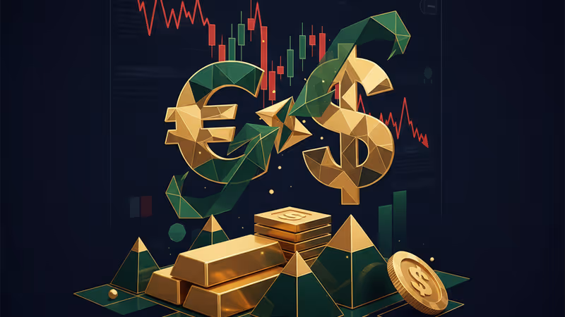 下落する仮想通貨チャートとEU・米国旗のイメージ