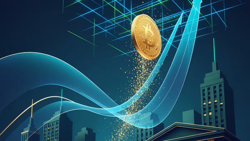 Bitcoin surging past 90,000 dollars with an upward financial chart