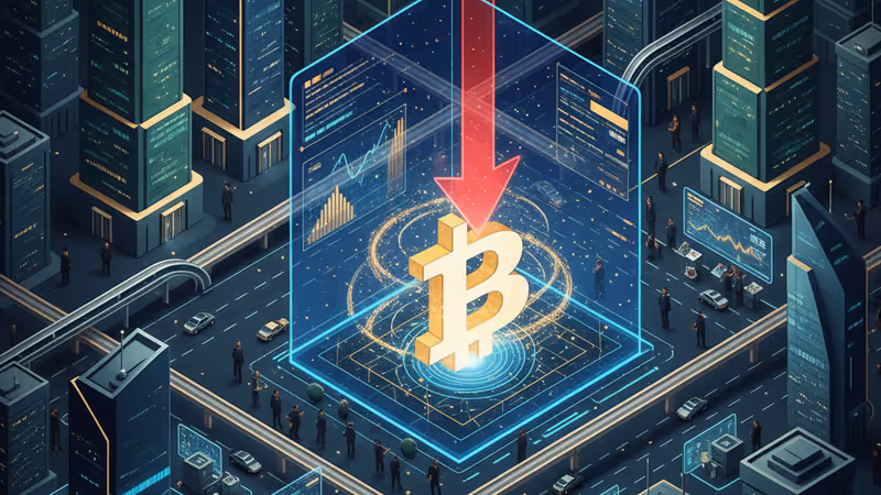 Bitcoin logo with a falling red market graph