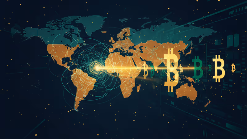 Bitcoin logo with futuristic quantum data streams