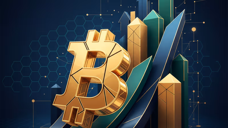 上昇する株価チャートとビットコインのシンボル