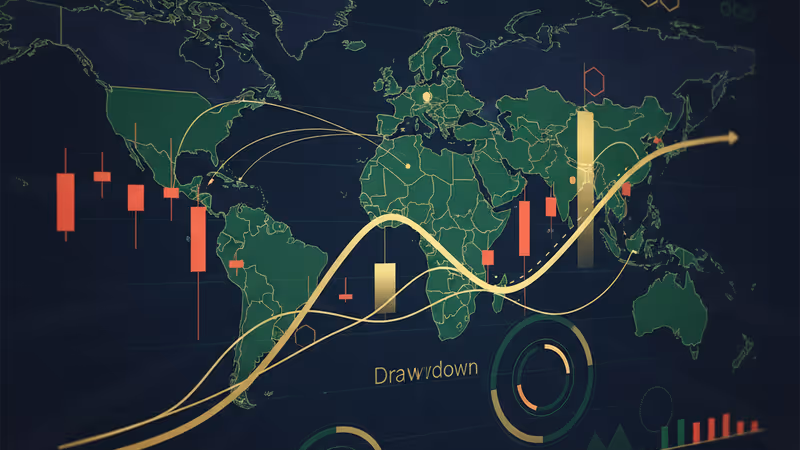 비트코인 하락장 리스크를 보여주는 금융 차트와 돋보기