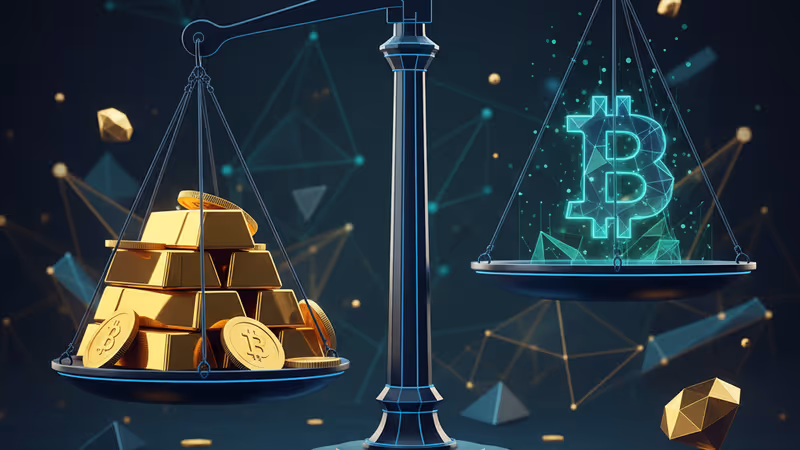 Contrasting view of Bitcoin and gold bars on a scale