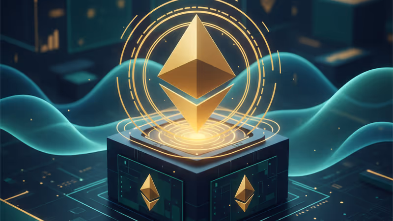 이더리움 자산을 상징하는 파란 광석들이 가득한 미래형 금고