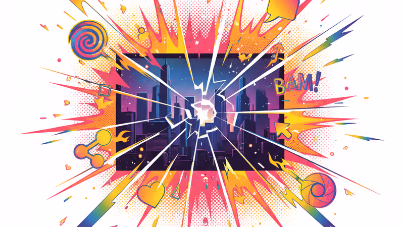 割れたスマホ画面に映る暗い未来の都市風景