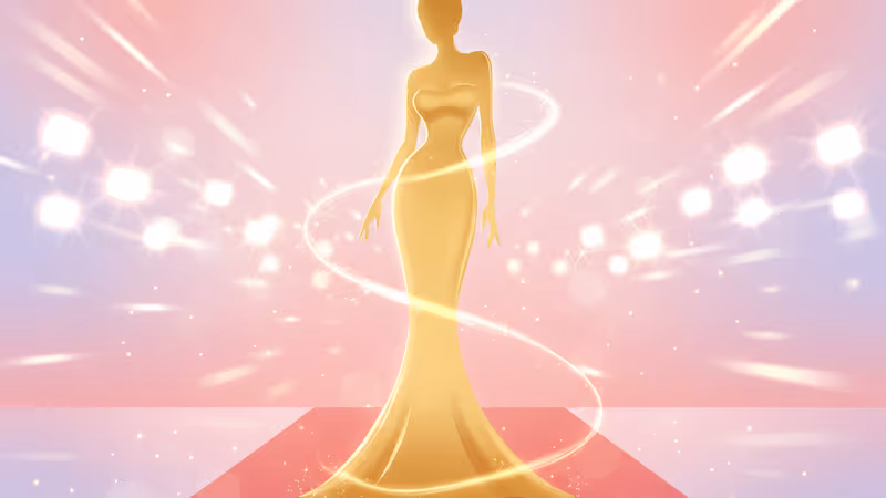 황금빛 골든글로브 트로피가 놓인 화려한 시상식 배경