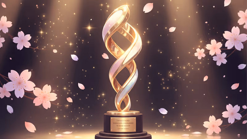 영국 브릿 어워드 트로피가 화려한 조명 아래 무대 위에 놓인 모습