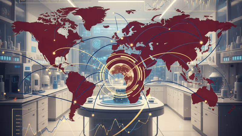 科技實驗室與股市走勢圖融合的數位藝術圖