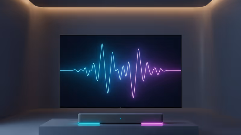 高級感のある布製仕上げのBluesoundサウンドバーの外観