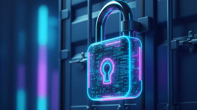 디지털 세계 지도 위 물류 경로와 해킹을 상징하는 자물쇠 아이콘