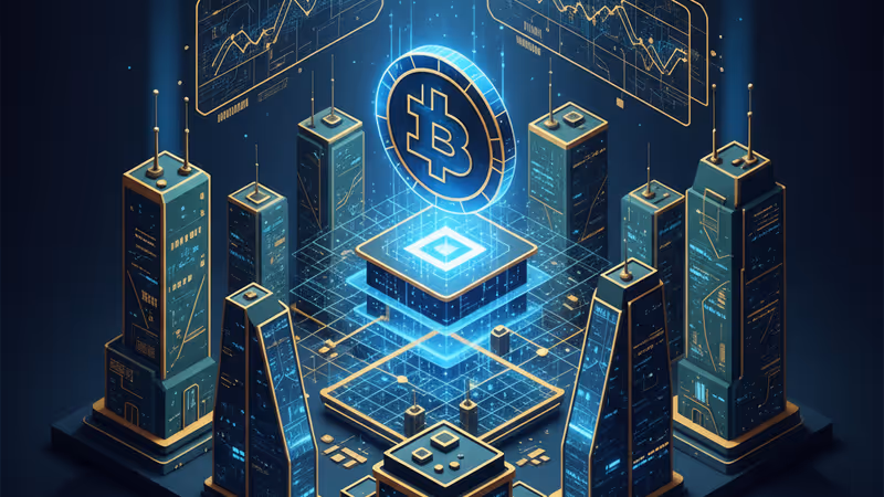 BNB 虛擬貨幣在數位空間中突破發光牆壁的意象圖