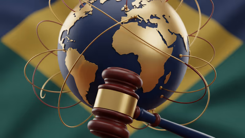 ブラジル最高裁判所の外観と司法を象徴するガベルのイメージ