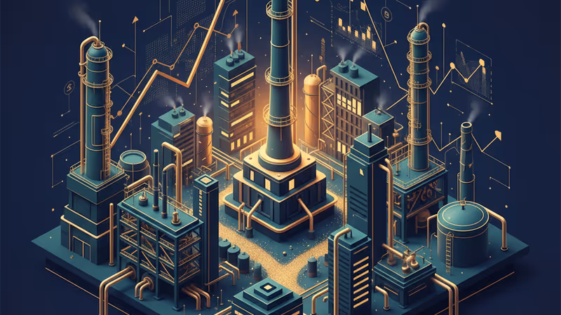 巴西石油工廠入口，象徵罷工僵局的閉鎖鐵門與遠處的巴西國旗。