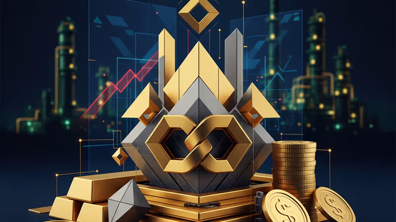 夕暮れの石油掘削機と下落を示すグラフのイメージ