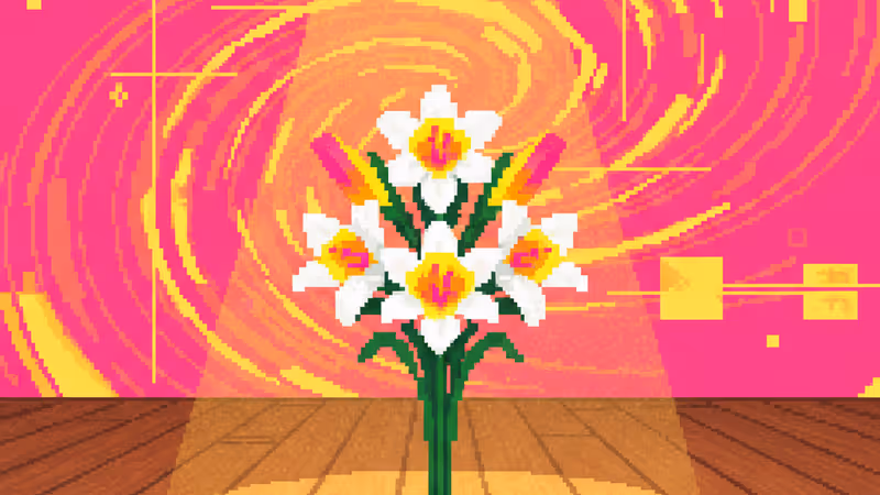 A memorial bouquet on a dimly lit Broadway stage