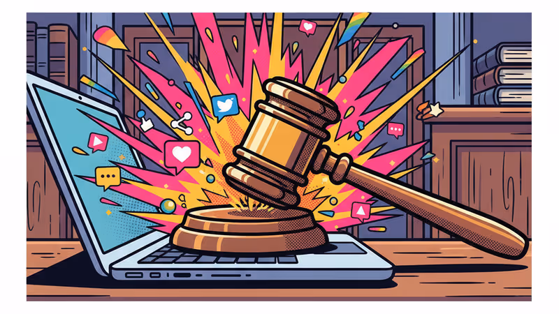 ブリジット・マクロン夫人の裁判を象徴する法廷とデジタルのイメージ