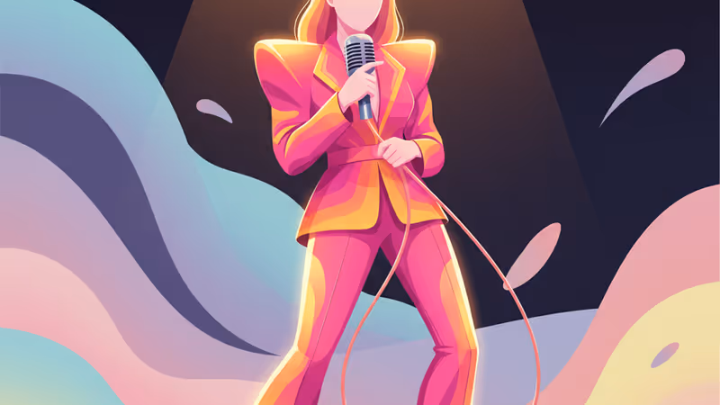 黄金のヴィンテージマイクとピンクのスポットライト