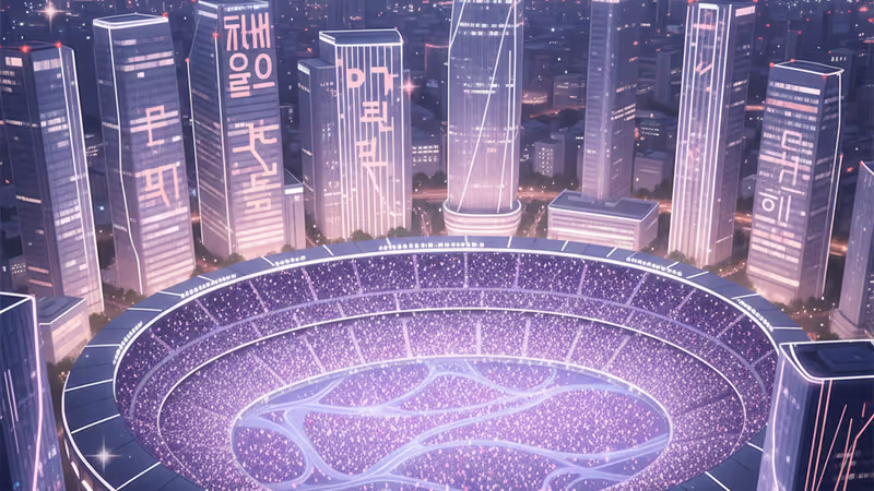 보랏빛 응원봉으로 가득 찬 고양 스타디움의 열정적인 공연 장면