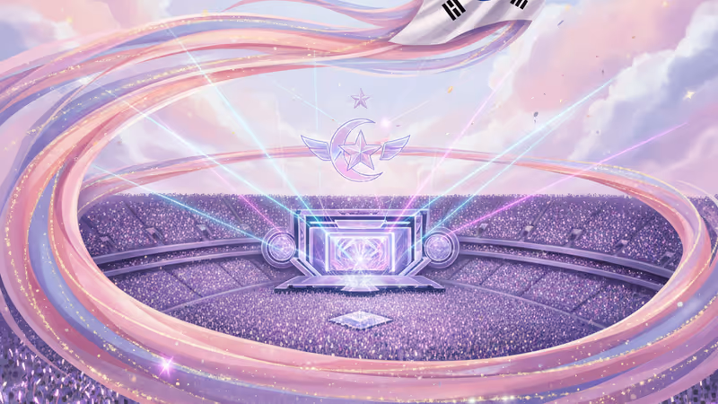 BTS 2026 월드 투어 일정이 표시된 보랏빛 공연장 전경