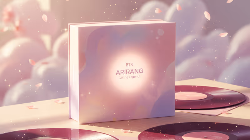 BTS new album ARIRANG physical versions and vinyl set display