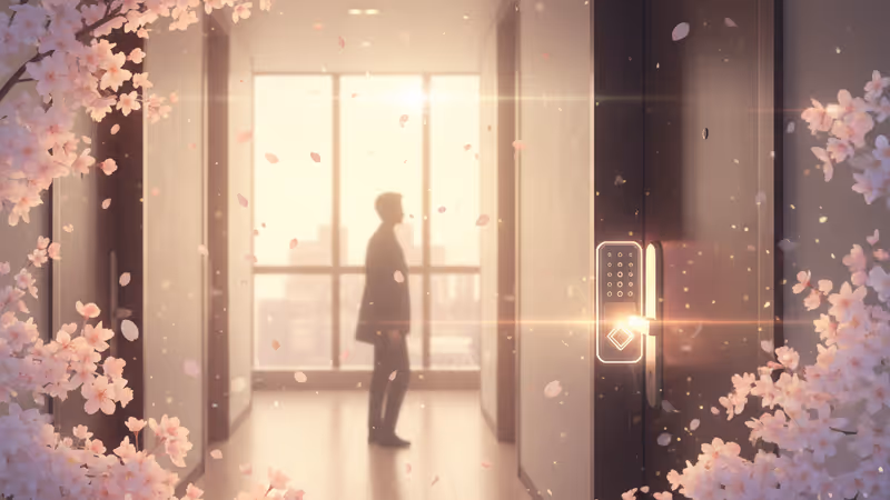 首爾高級公寓的外觀，遠處閃爍著警車的燈光