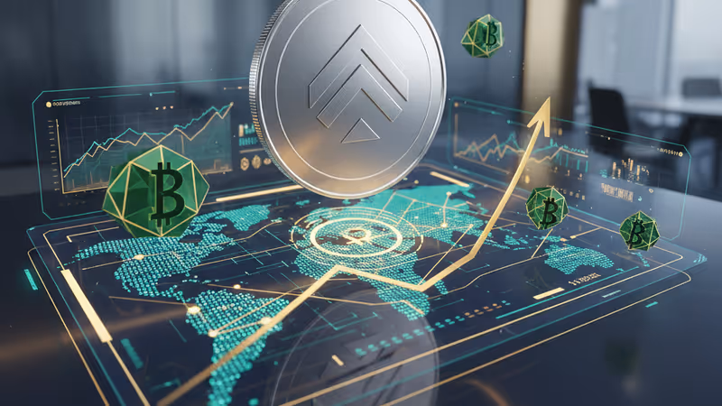 Buck digital coin with 7% yield chart and Bitcoin background