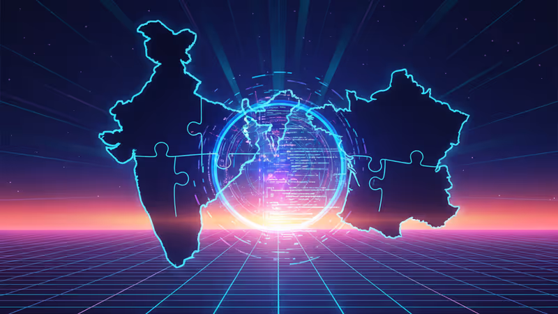 Abstract digital graphic representing the merger of two global tech companies