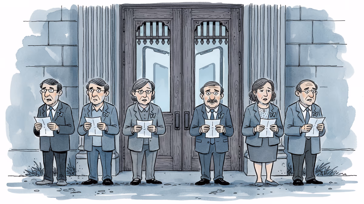 나비 클립을 단 부모들이 법정 앞에 섰다