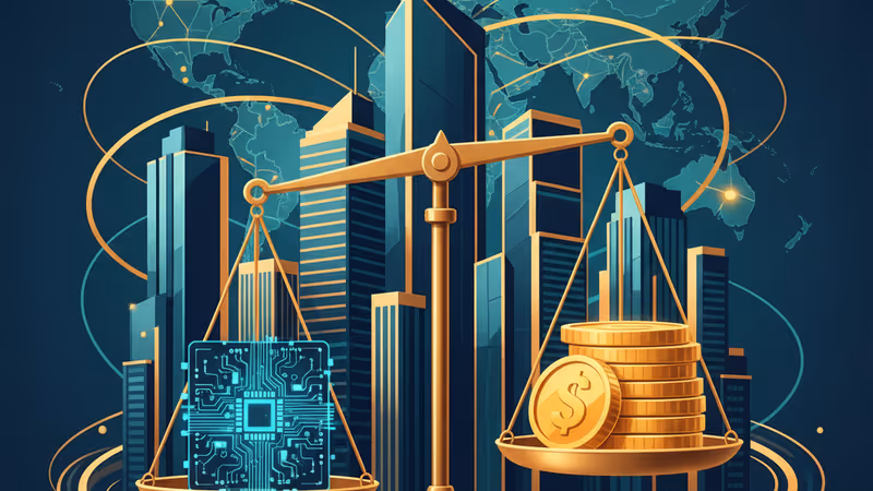 Conceptual image of San Jose city with tax vs innovation balance