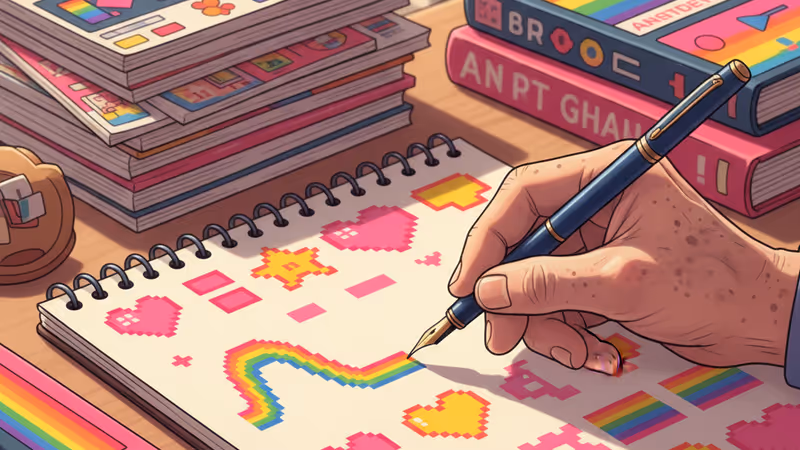 서재에서 일기를 쓰는 노신사 캘빈 톰킨스의 모습