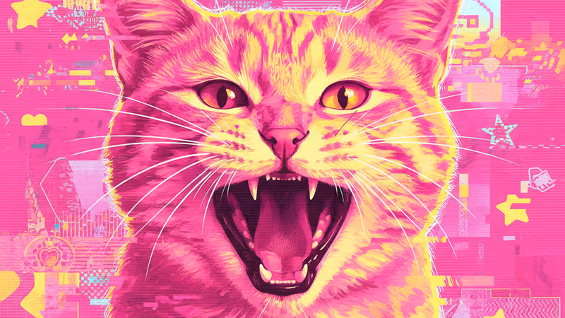 一隻黑白賓士貓張大嘴巴大叫的特寫照片