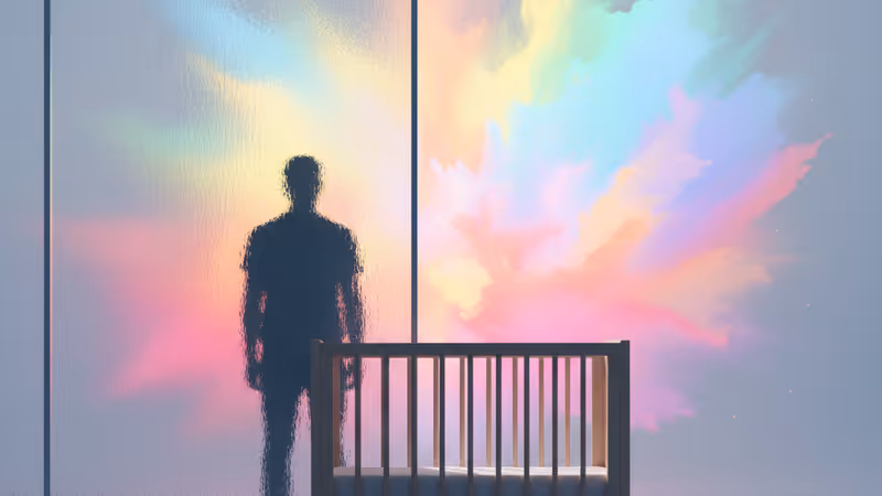 赤ちゃんの靴下を握りしめる女性と葛藤する家族の雰囲気